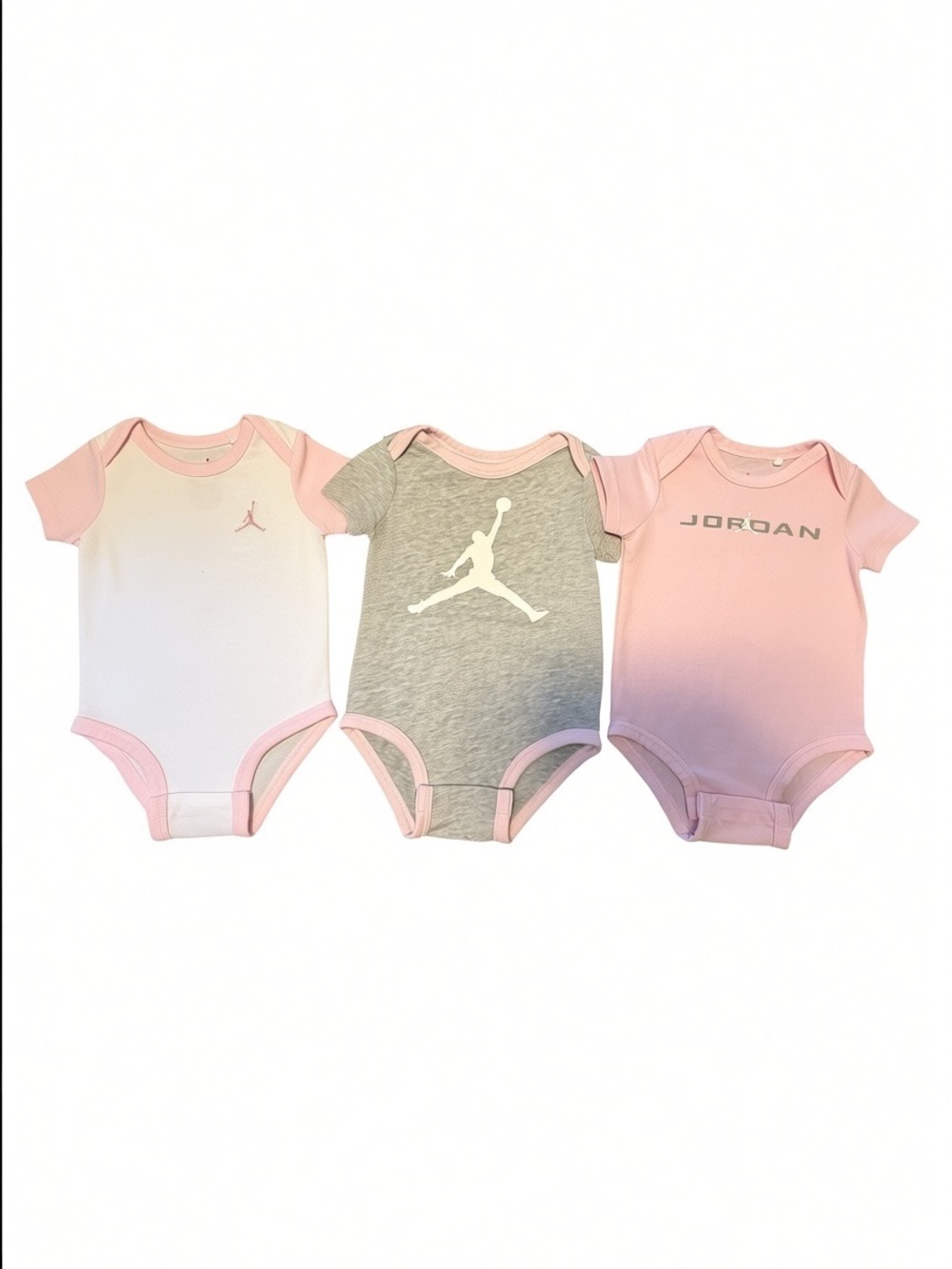 Jordan Set of 3 Baby Girl Bodysuits In Pink Gray and White 6M